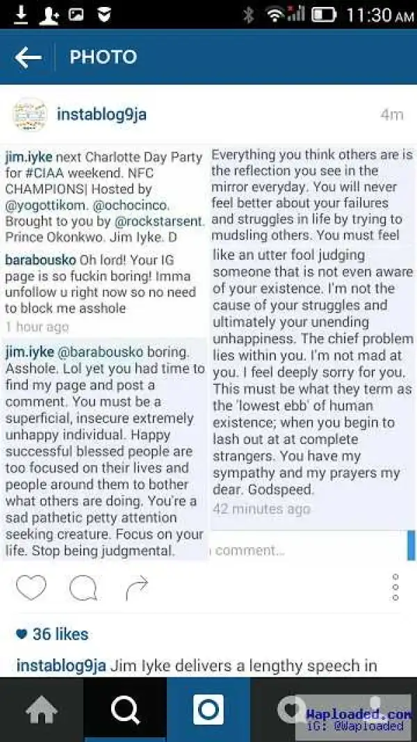Shots Fired: Jim Iyke Blasts IG Follower In Lengthy Derogatory Reply